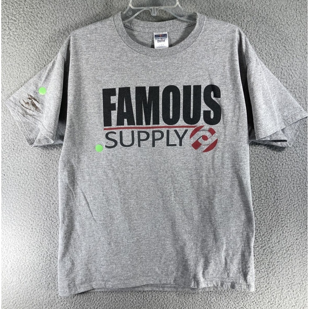 Famous Supply T-Shirt Mens Large Gray Graphic Heavyweight Blend Tee FLAWS